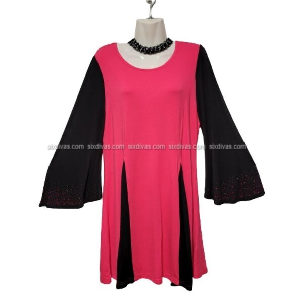 Pink and Black Tunic Kimono Sleeves Loose Fit Plus Size Tunic Top - New - Picture 2 of 7